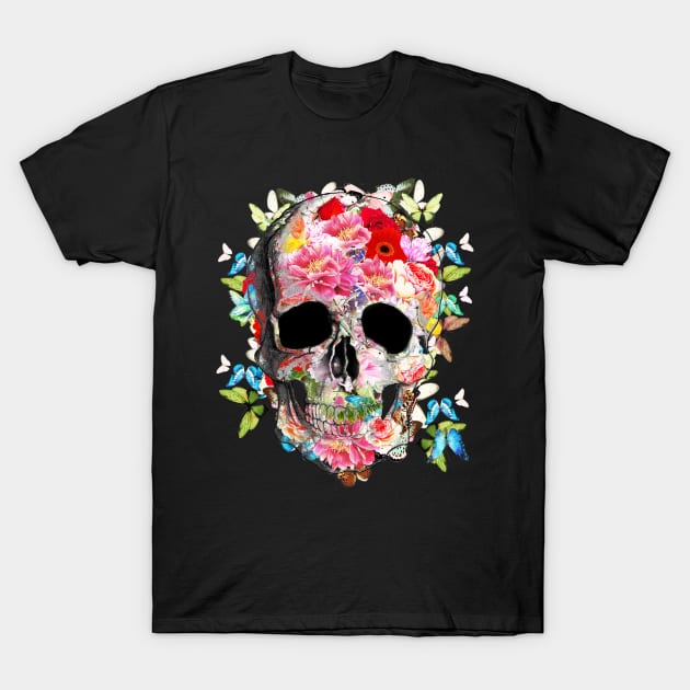 skull design,flowers,skeleton,floral T-Shirt by Collagedream